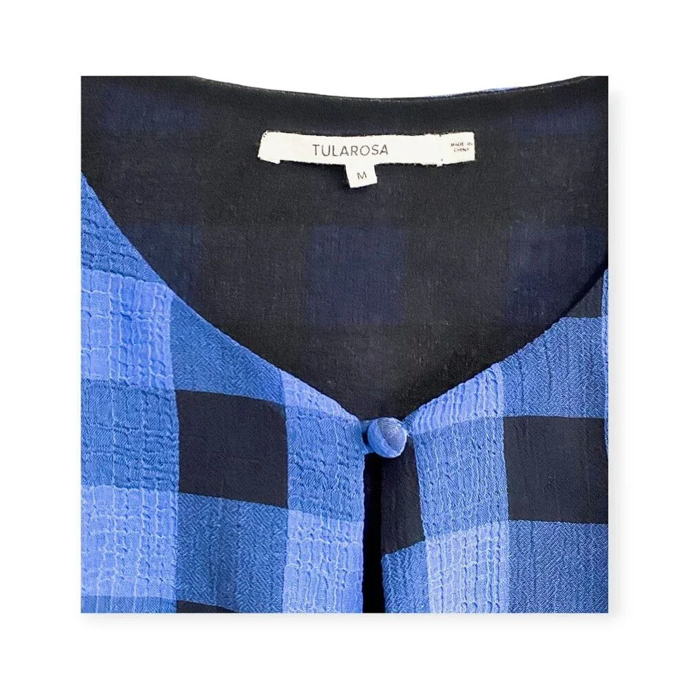 Tularosa Jenny Blue and Black Buffalo/gingham Plaid Wrap Mini Dress, Size M